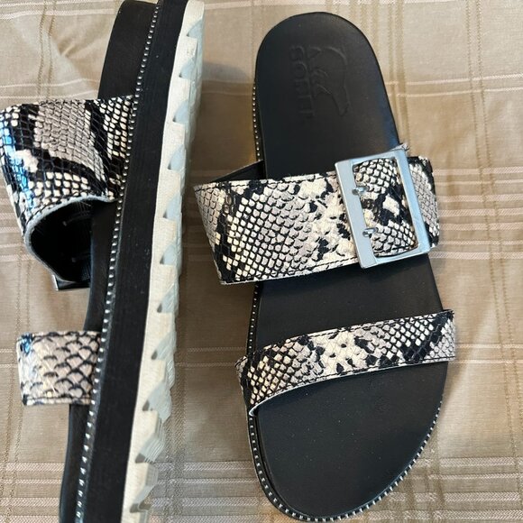 Womans sandals Sorel Black size 8 - Snakeskin print Leather - Picture 2 of 2